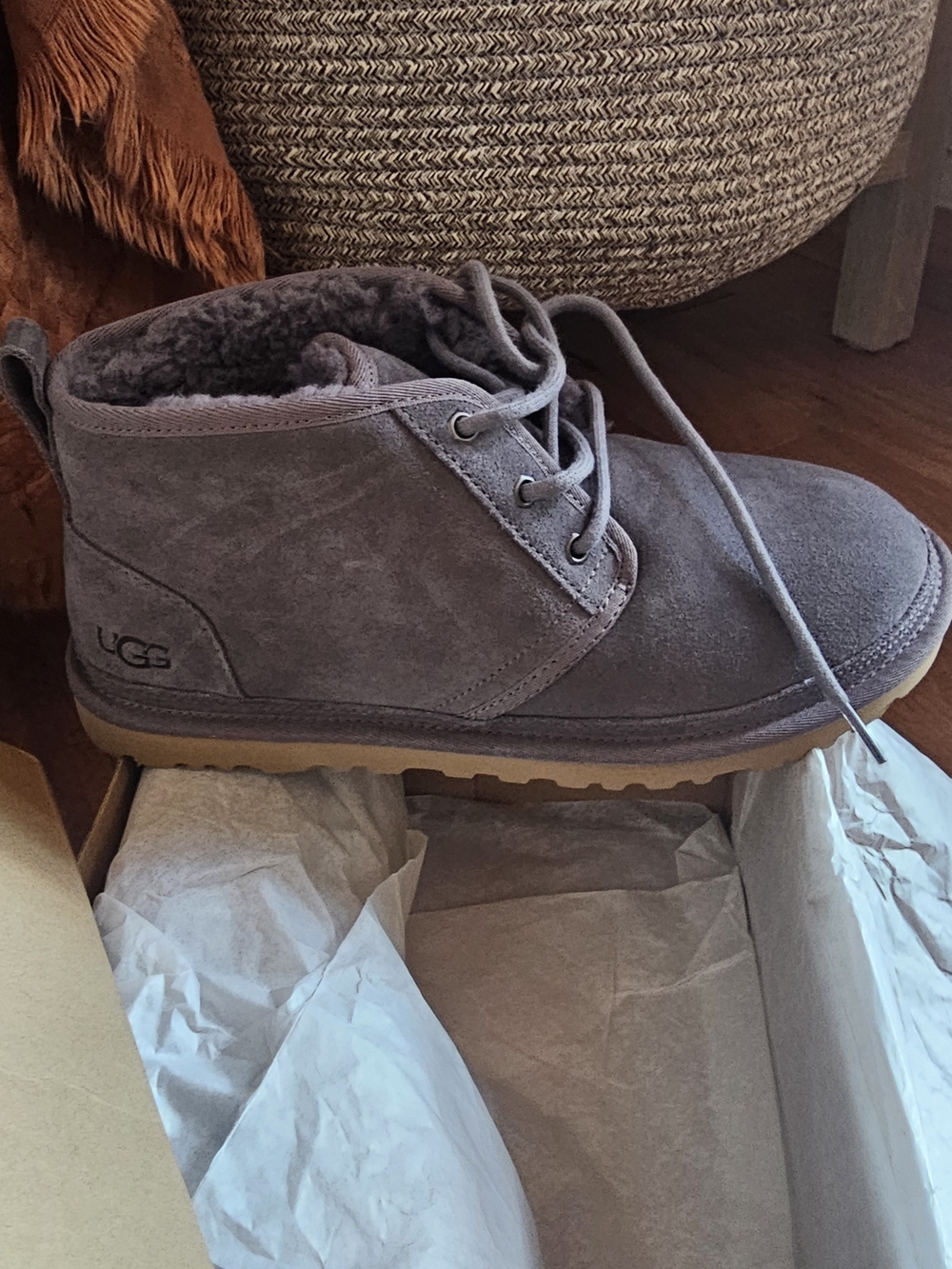 UGG Womans Gray Suede Chukka Boot with Shearling Lining